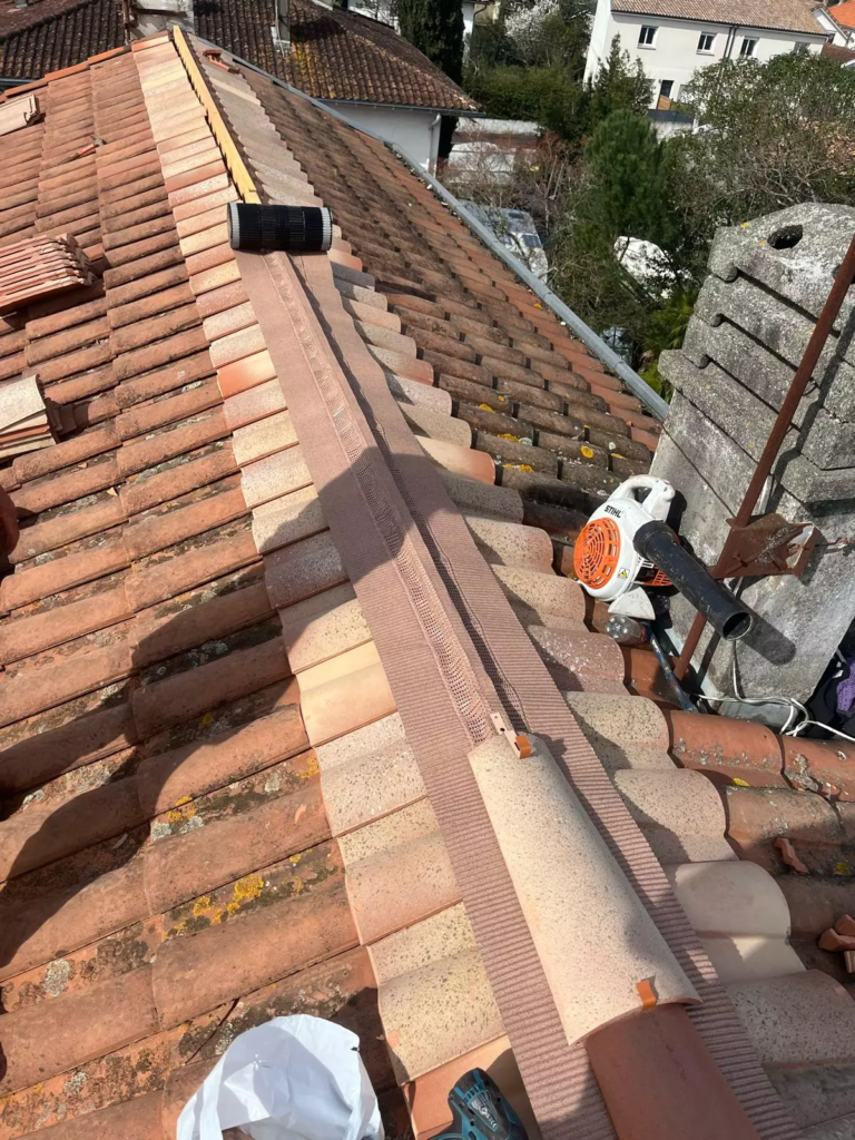 Rénovation du faitage et des tuiles d'un toit